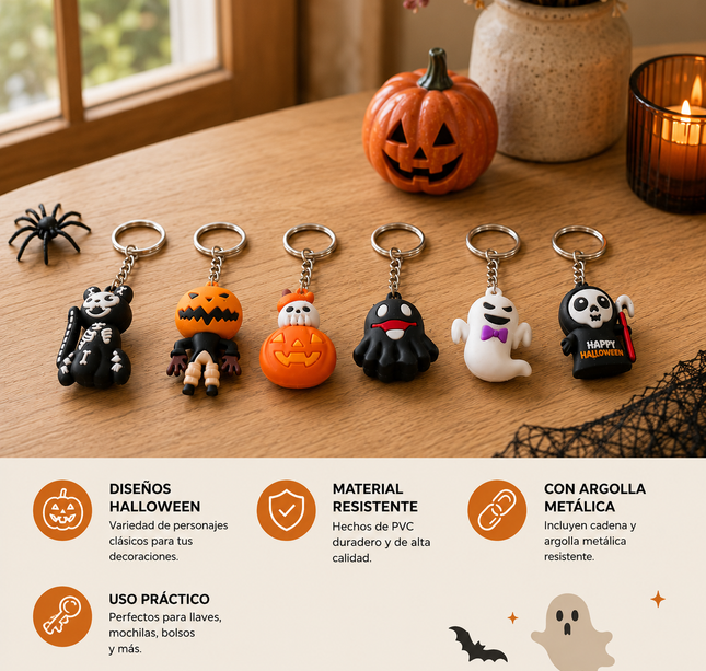 12 Llaveros Halloween Firguras 3D Calabacitas $5.5 c/u