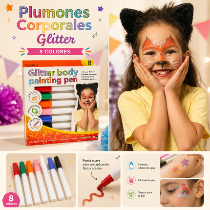 Exclusivo Tienda en linea 💥💎Caja de 8 Plumones Coorporales Glitter