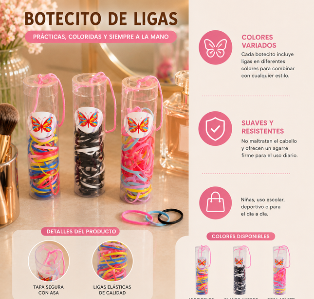 Exclusivo Tienda en linea 💥💎12 Tubos de Ligas para Cabello Ch $4.5 c/u