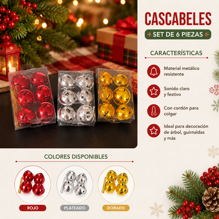 Exclusivo Tienda en linea 💥💎3 Set de 6 Cascabeles Navideños con Cinta $35 c/u