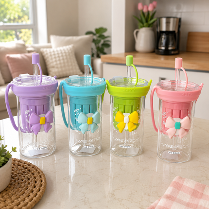 Exclusivo Tienda en linea 💥💎Vaso de Critsal Coquette con Popote Canastilla y Agarradera Inluida