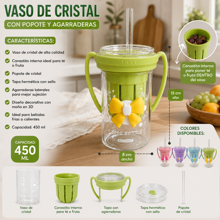 Exclusivo Tienda en linea 💥💎Vaso de Critsal Coquette con Popote Canastilla y Agarradera Inluida