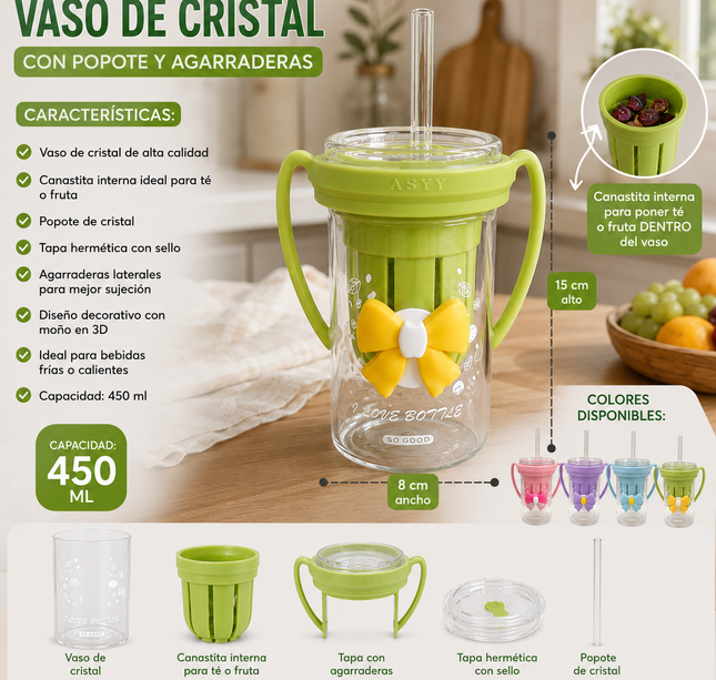 Exclusivo Tienda en linea 💥💎Vaso de Critsal Coquette con Popote Canastilla y Agarradera Inluida