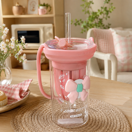 Exclusivo Tienda en linea 💥💎Vaso de Critsal Coquette con Popote Canastilla y Agarradera Inluida