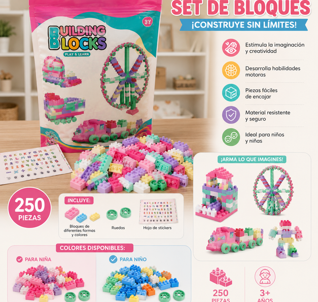 Exclusivo Tienda en linea 💥💎Bolsa con 250 Bloques tipo Legopara Armar "Building Blocks"