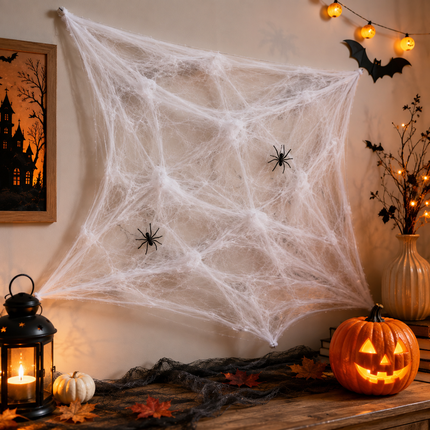 12 Sets Halloween de Decoración con Telaraña y Arañas $7.5 c/u