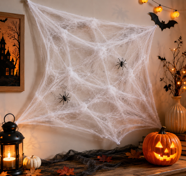 12 Sets Halloween de Decoración con Telaraña y Arañas $7.5 c/u