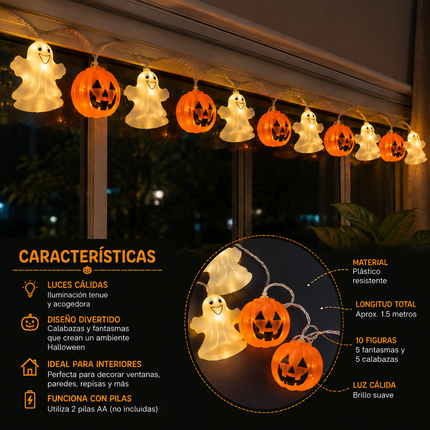 Serie de Luces Calabacita Y Fantasma Pilas