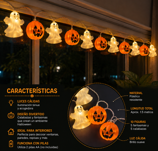 Serie de Luces Calabacita Y Fantasma Pilas