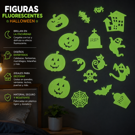12 Figuras Halloween Fluorescentes Gds $8.5 c/u
