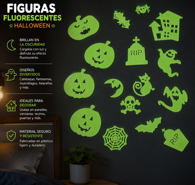 12 Figuras Halloween Fluorescentes Gds $8.5 c/u