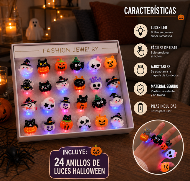 24 Anillos Halloween con Figura 3D $7.5 c/u