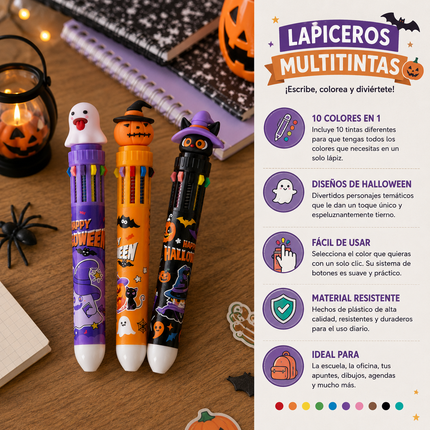 36 Lapiceros Halloween Multitintas con Figuras 3D $10.5 c/u