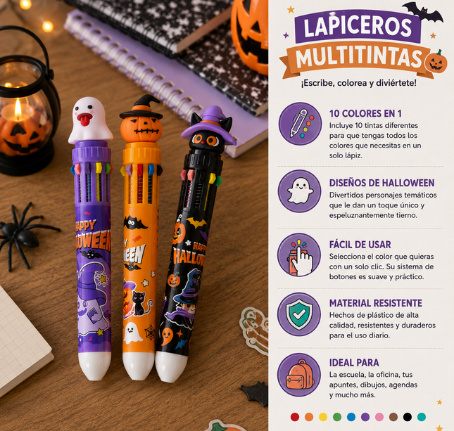 36 Lapiceros Halloween Multitintas con Figuras 3D $10.5 c/u