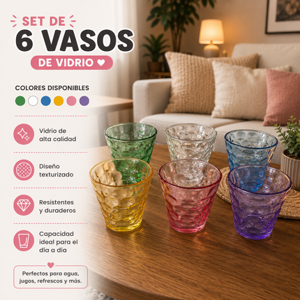 Exclusivo Tienda en linea 💥💎Set de 6 Vasos de Cristal Relieve