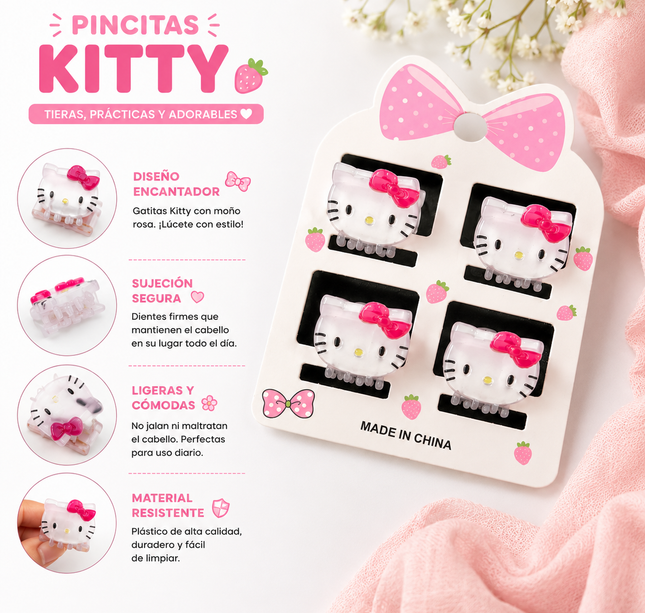 Exclusivo Tienda en linea 💥💎12 Sets de 4 Pincitas Kitty Cabecita Hermosas $14.5 c/u