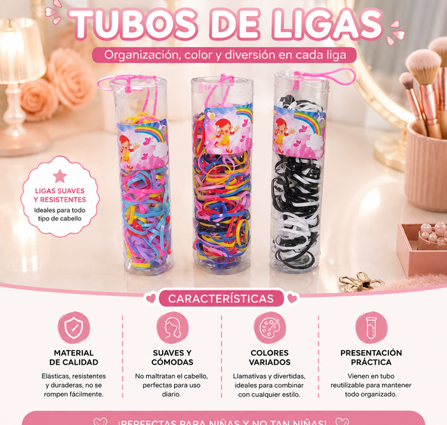 Exclusivo Tienda en linea 💥💎12 Tubos de Ligas para Cabello Grandes $6.5 c/u
