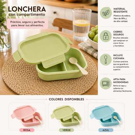 Exclusivo Tienda en linea 💥💎Lonchera Lisa con Corptimento y Cuchara