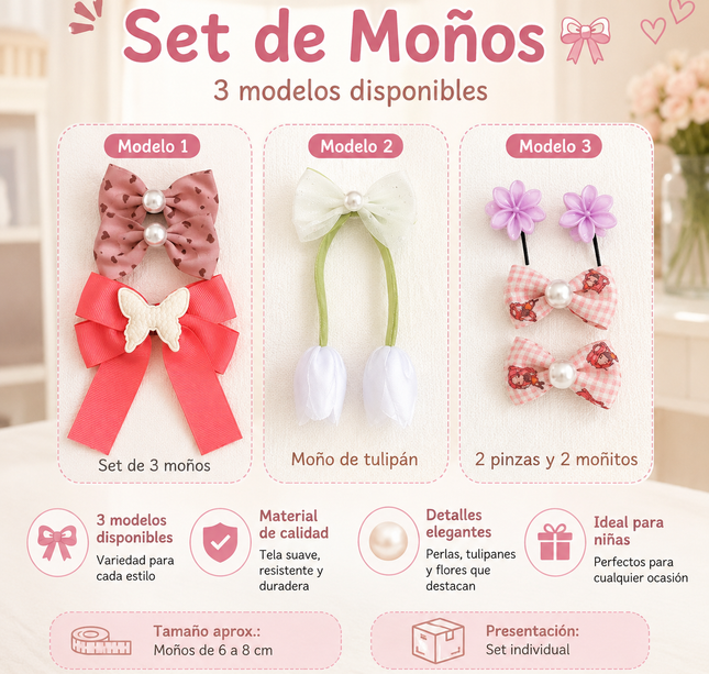12 Sets de Accesorios para Cabello Moda Hermosa $10.5 c/u