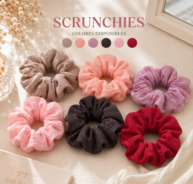 12 Scrunchie Coleteros Grandes Colores Lino $9.9 c/u