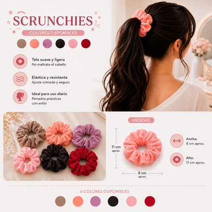 12 Scrunchie Coleteros Grandes Colores Lino $9.9 c/u