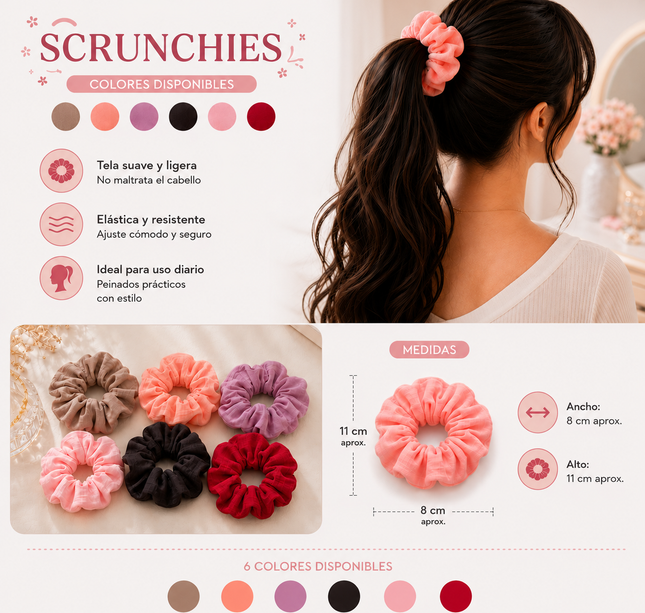 12 Scrunchie Coleteros Grandes Colores Lino $9.9 c/u
