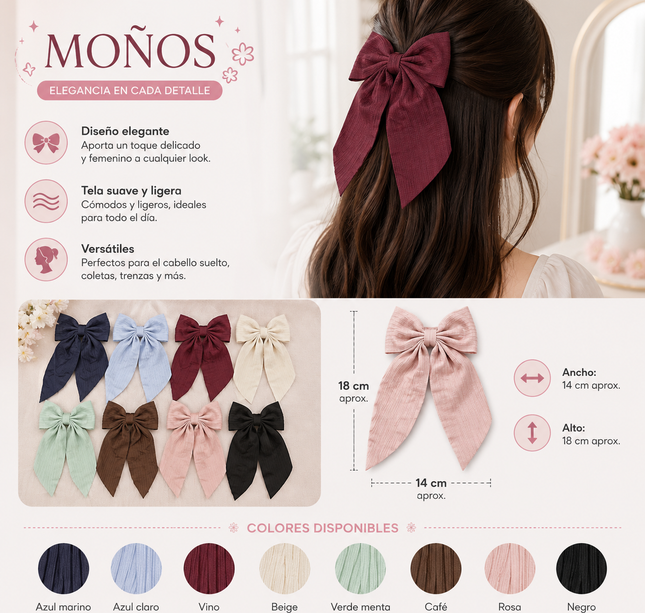 12 Moños Coquette Matte Hermosos $9.6 c/u