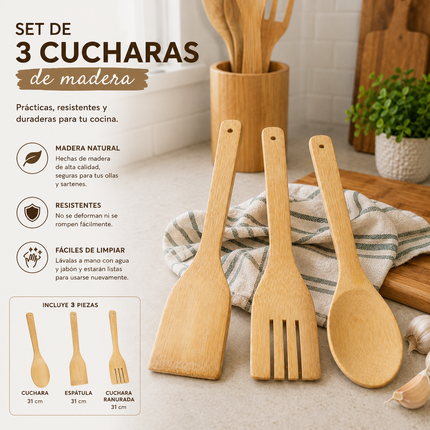 Exclusivo Tienda en linea 💥💎3 Sets de 3 Cucharas de Madera $20 c/u
