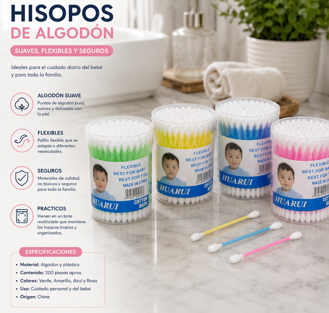 Exclusivo Tienda en linea 💥💎12 Botes de Hisopos/Cotonetes Colores $5.9 c/u