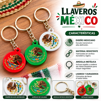 12 Llaveros Escudo Mexicano Circular $3.8 c/u