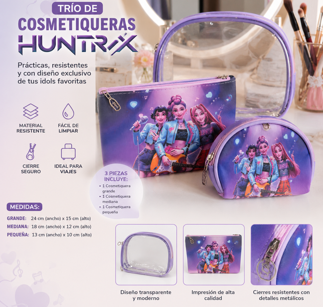 Sets Guerrerar K-Pop Huntrix con 3 cosmetiqueras/Nesecér