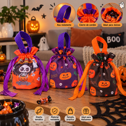 3 Bolsas Tipo Organza Halloween Estampada $25 c/u