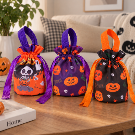 3 Bolsas Tipo Organza Halloween Estampada $25 c/u