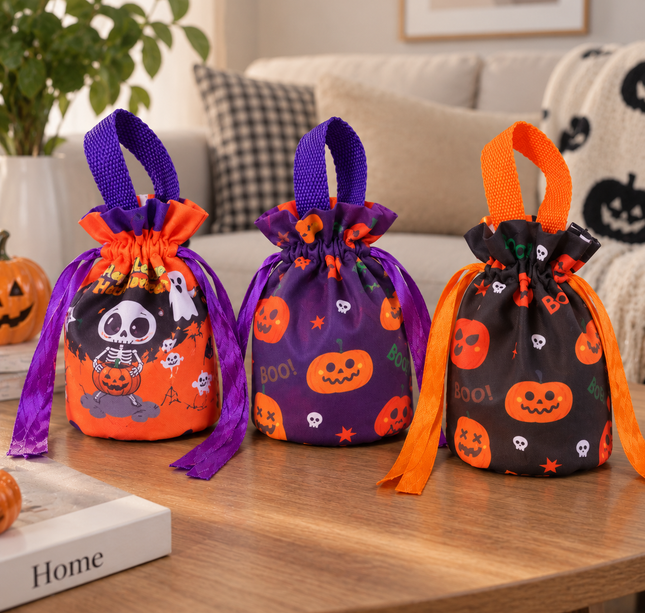 3 Bolsas Tipo Organza Halloween Estampada $25 c/u