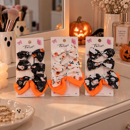 12 Sets Moños Halloween, Uno grande y dos Pequeños $9.9 c/u