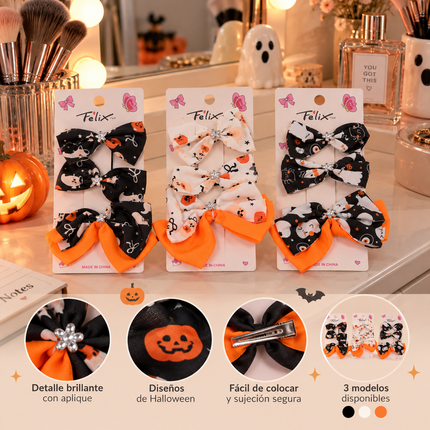 12 Sets Moños Halloween, Uno grande y dos Pequeños $9.9 c/u