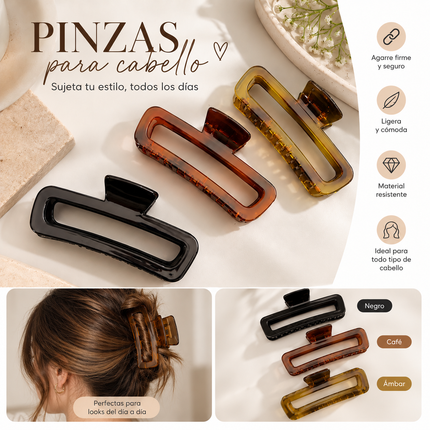Exclusivo Tienda en linea 💥💎12 Pinzas Rectagulares Cristalinas Grandes para Cabello $10 c/u