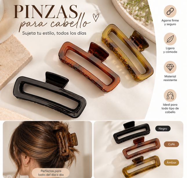Exclusivo Tienda en linea 💥💎12 Pinzas Rectagulares Cristalinas Grandes para Cabello $10 c/u