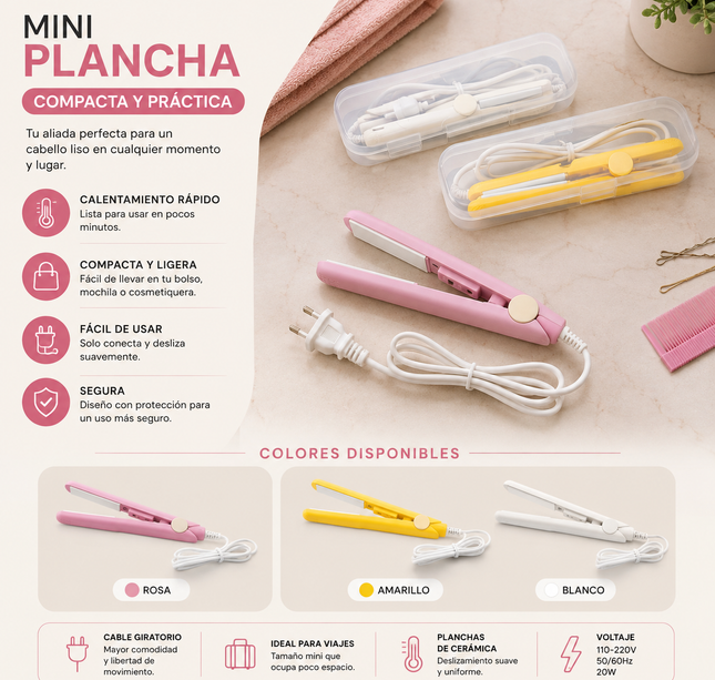 Exclusivo Tienda en linea 💥💎3 Mini Plancha para Cabello de Viaje $49 c/u