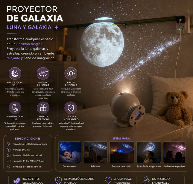 Proyector Galaxias Ajustable Con 12 Cartuchos Intercambiales