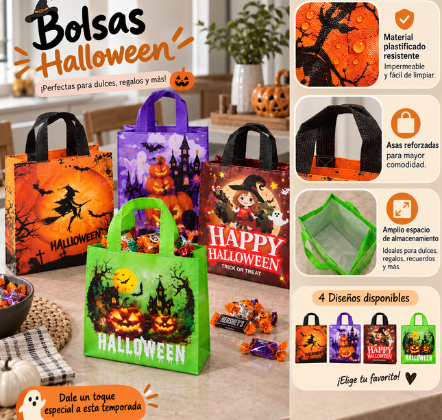 12 Bolsas Halloween Plastificadas $6.9 c/u
