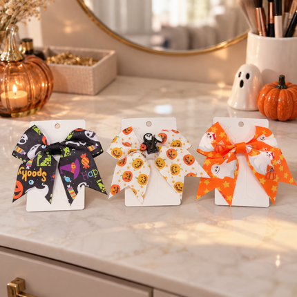 12 Moñitos Halloween Estampados y con Figura $5.5 c/u