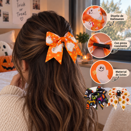 12 Moñitos Halloween Estampados y con Figura $5.5 c/u