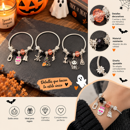 12 Pulseras Halloween con Charms tipo Pandora $13 c/u