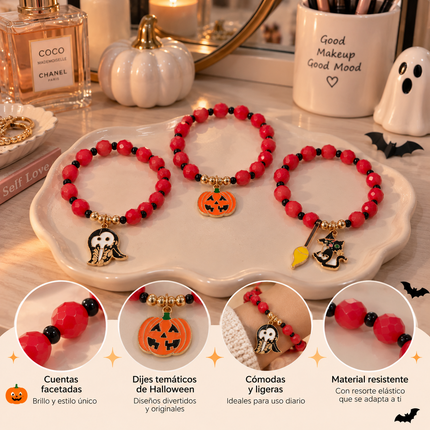 12 Pulseras Haloween Rojas con Dijes $8.5 c/u