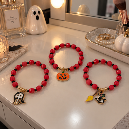12 Pulseras Haloween Rojas con Dijes $8.5 c/u