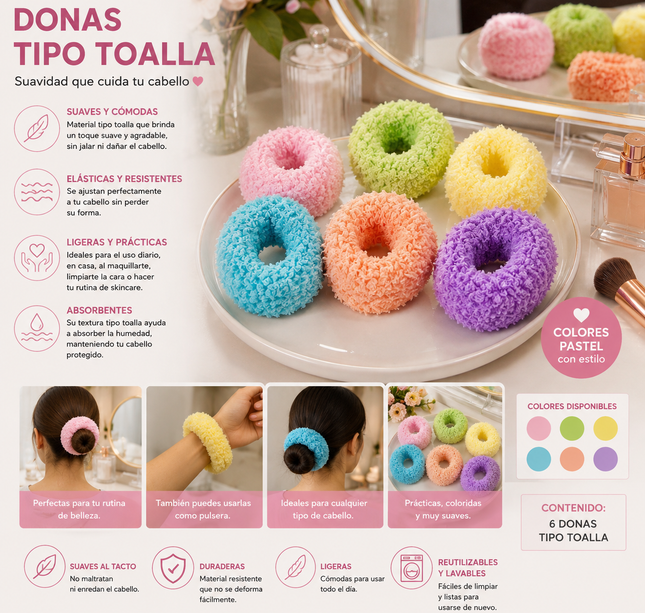 Exclusivo Tienda en linea 💥💎12 Donas Scrunchies Tipo Toalla Colores Lindos $5.5 c/u