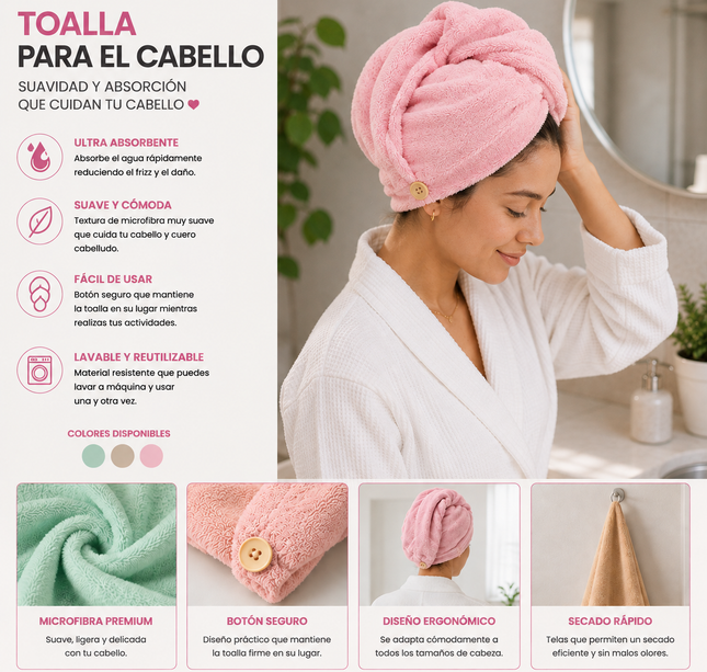 Exclusivo Tienda en linea 💥💎3 Toalla para Cabello de Microfibra $35 c/u