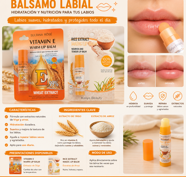 Exclusivo Tienda en linea 💥💎3 Balsamo para Labios Arroz/Vitamina E $16 c/u