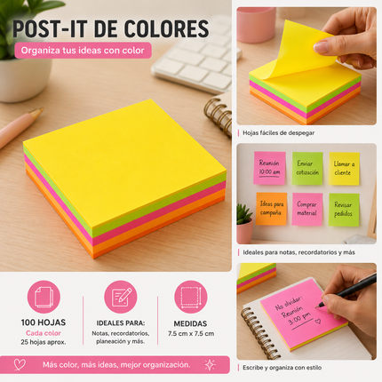 Exclusivo Tienda en linea 💥💎12 Post Its Calsicos Neón $8.5 c/u